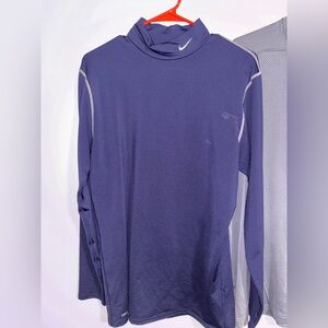 Nike Pro Dri-FIT Mock Neck Long Sleeve Shirt Mens XL Navy Vintage Slim Fit Top